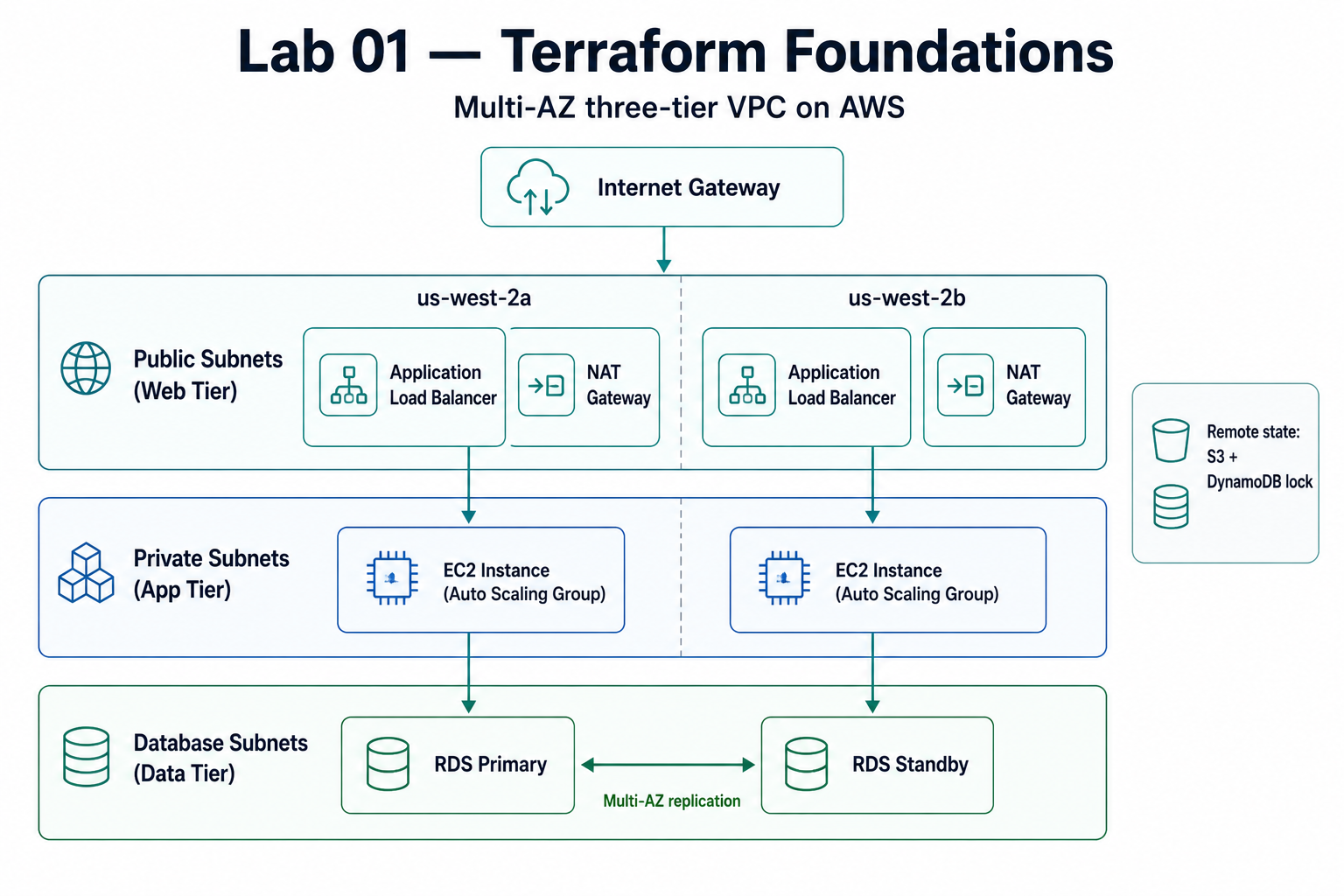 Lab 01 — Multi-AZ three-tier VPC on AWS